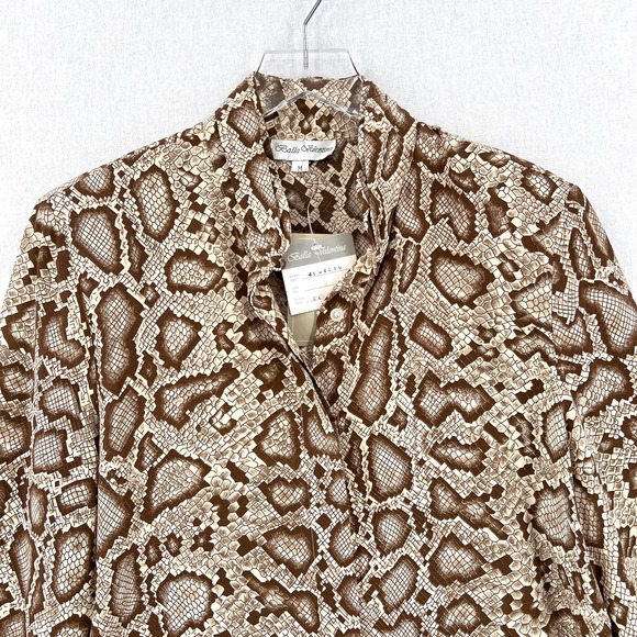 BALLA VALENTINA Shirt Womens Medium Cream Brown Snake Python Print Silk Blouse - Picture 7 of 16
